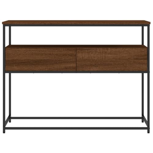 Brown Oak Narrow Console Table with 2 Drawers & Shelf S768