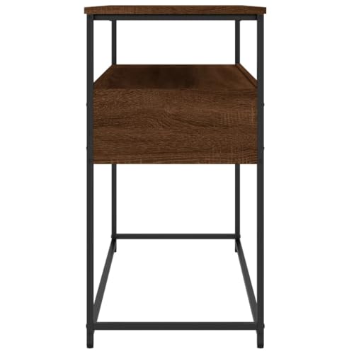 Brown Oak Narrow Console Table with 2 Drawers & Shelf S768