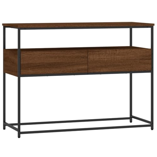 Brown Oak Narrow Console Table with 2 Drawers & Shelf S768