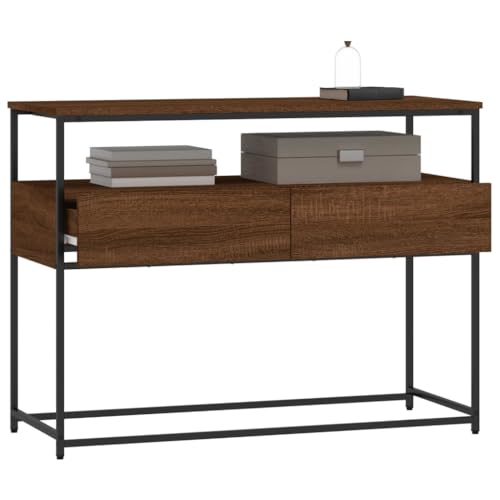 Brown Oak Narrow Console Table with 2 Drawers & Shelf S768