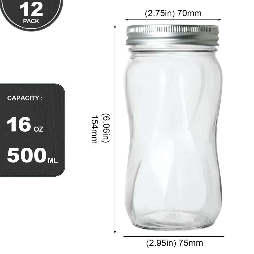 16oz Regular Mouth Mason Jars 12 Pack with Lids & Bands J41687