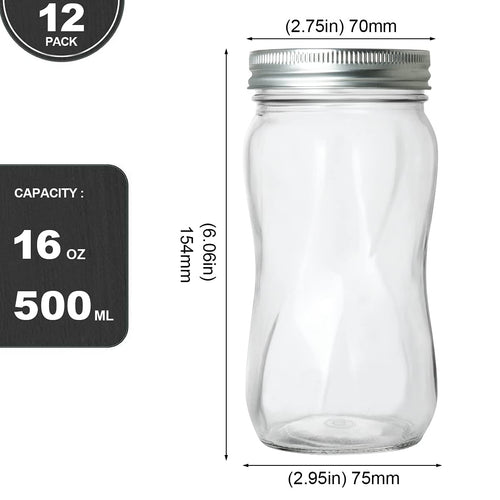 16oz Regular Mouth Mason Jars 12 Pack with Lids & Bands J41687