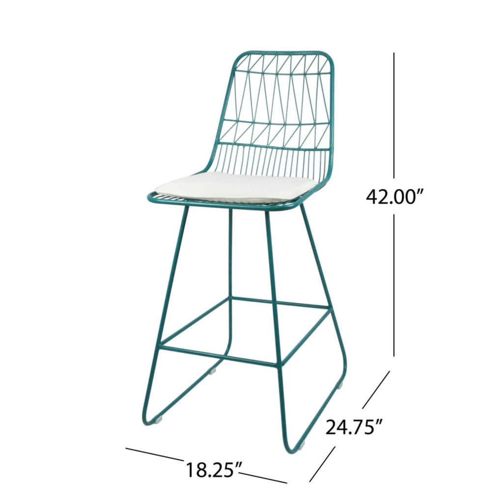 Teal Iron Patio Bar Stools with Cushion, Set of 2 O451373