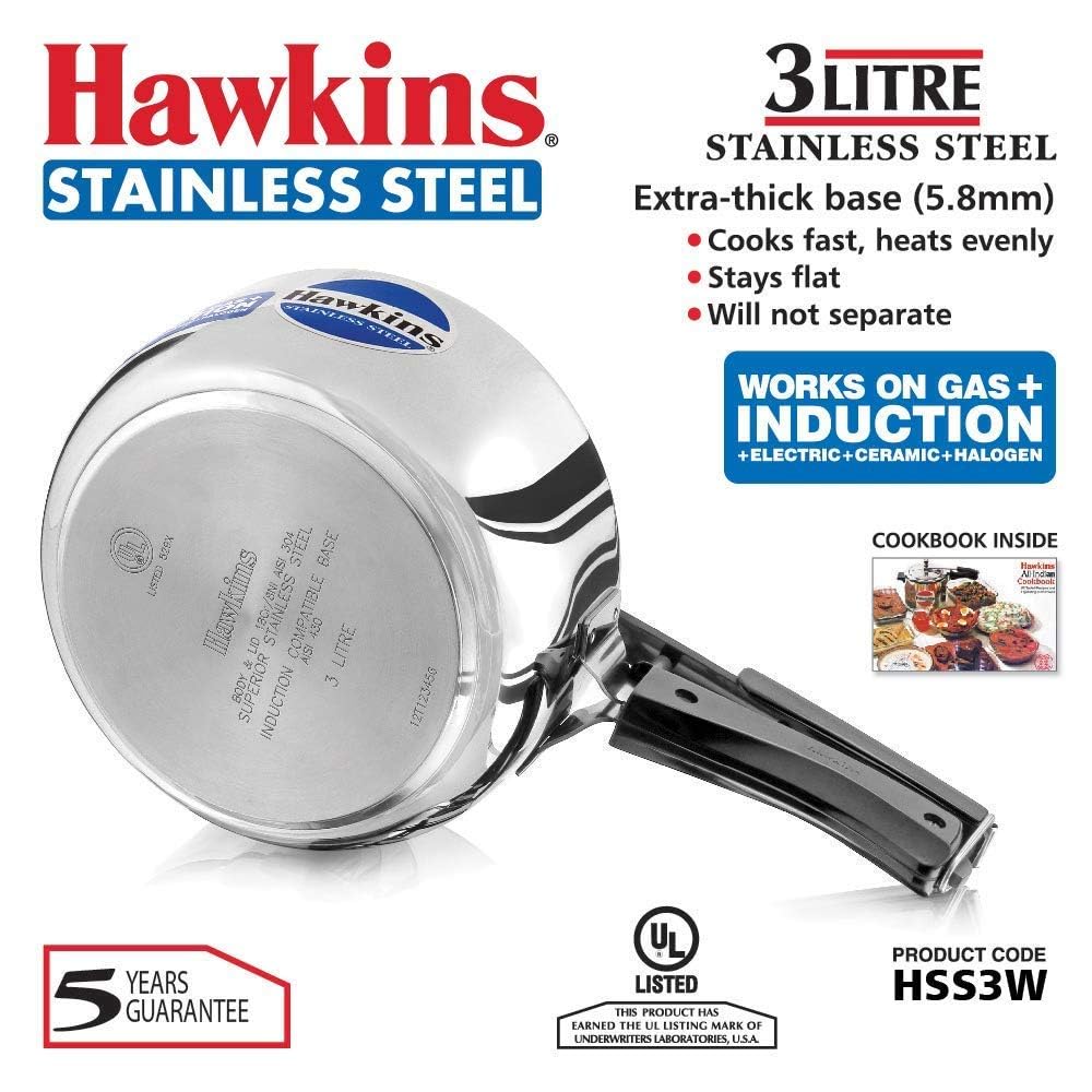 Stainless Steel Induction and Gas Compatible Pressure Cooker Combo Set, Silver (2 litre and 3 litre wide) E215