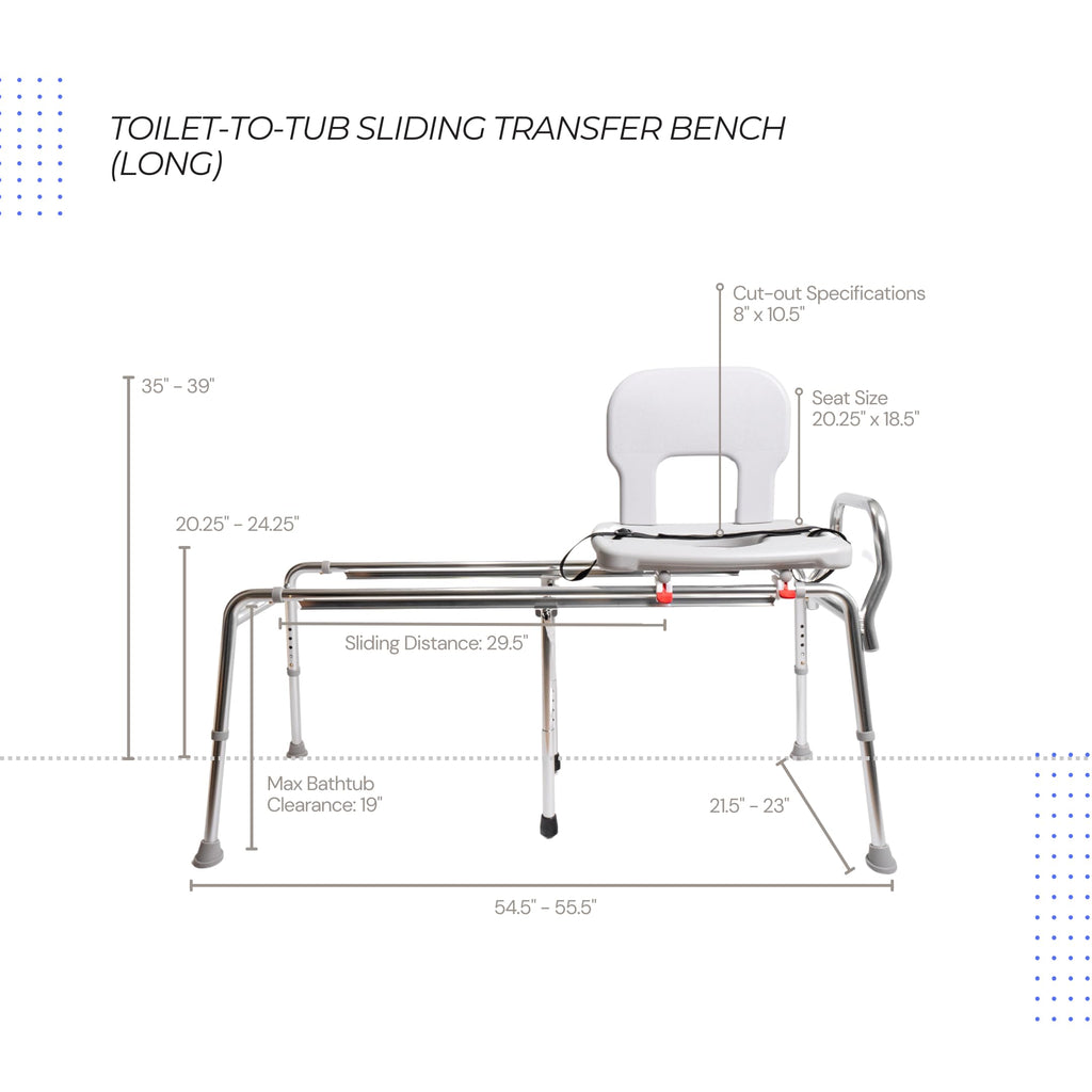 Toilet-to-Tub Transfer Bench with Cut Out Seat T3398