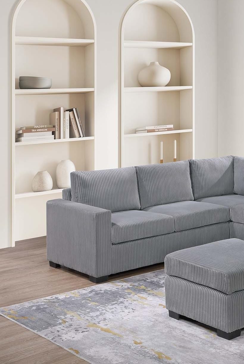 Light Gray Corduroy 4pc Sectional Sofa Set D6656