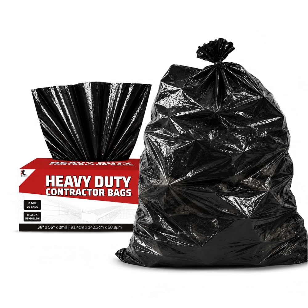 55 Gallon 2 Mil Black Heavy Duty Trash Bags, 20 Count C1645