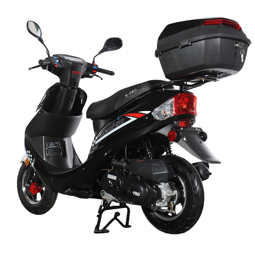 50 Gas Moped with 10" Aluminum Wheels, Rear Trunk, Electric/Kick Start, Black C2351