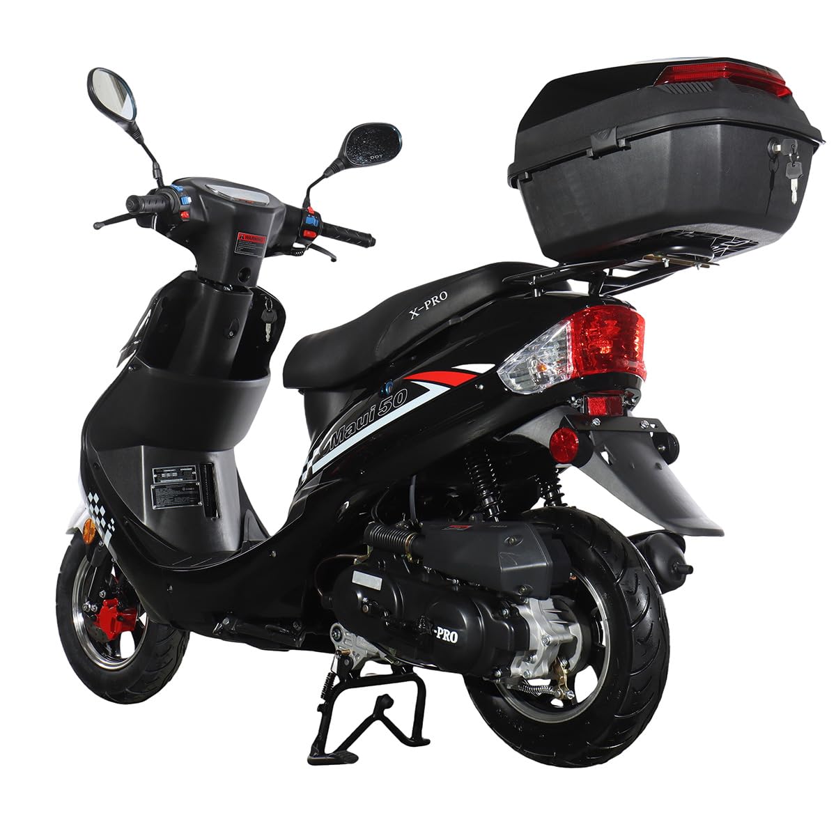 50 Gas Moped with 10" Aluminum Wheels, Rear Trunk, Electric/Kick Start, Black C2351