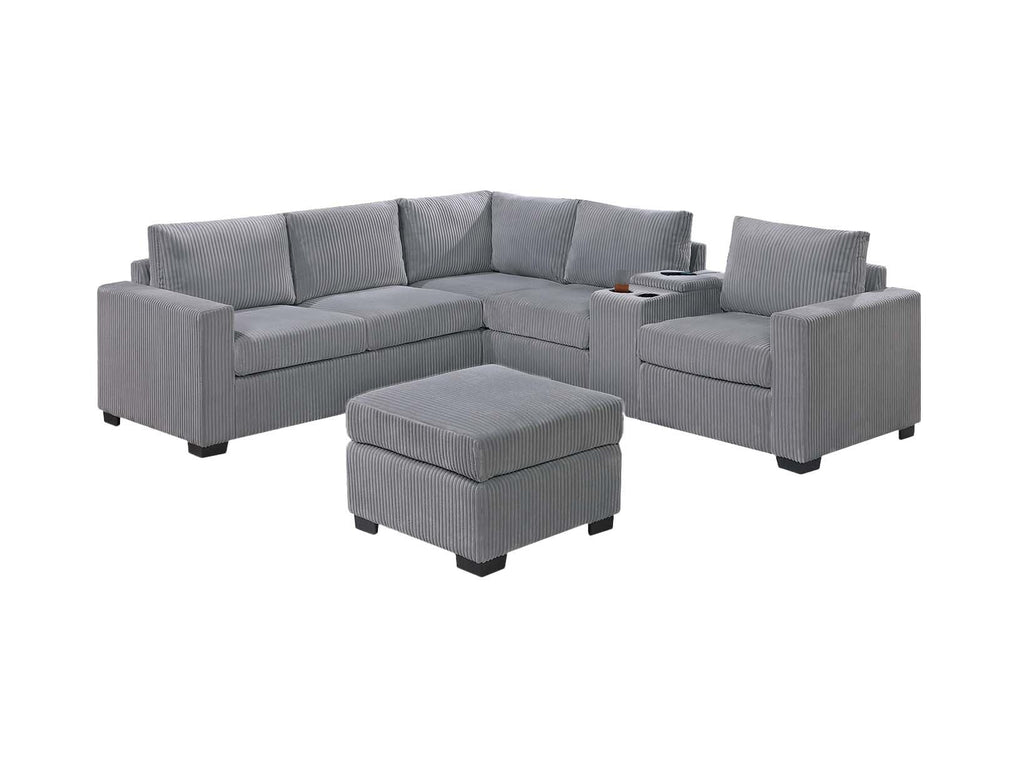 Light Gray Corduroy 4pc Sectional Sofa Set D6656