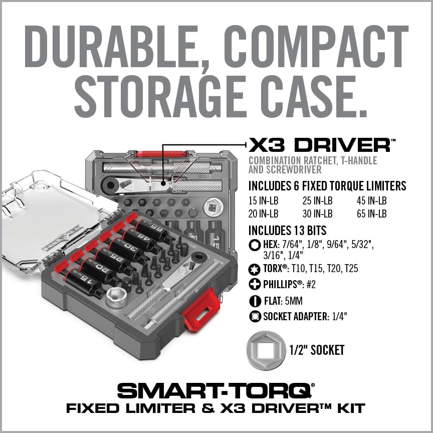 Torque Screwdriver & Ratcheting Driver Tool Set with 12 Bits & Storage Case O5870
