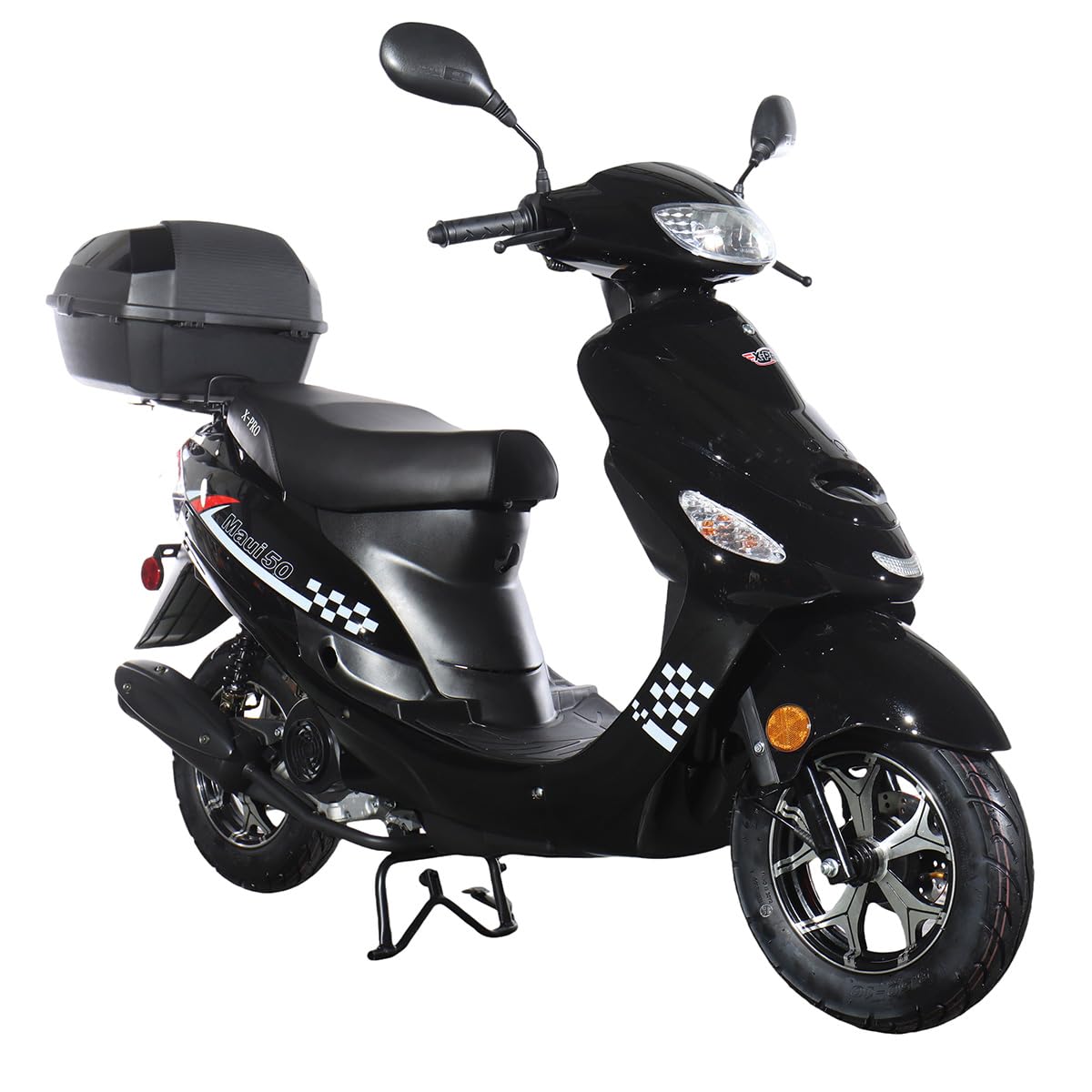 50 Gas Moped with 10" Aluminum Wheels, Rear Trunk, Electric/Kick Start, Black C2351