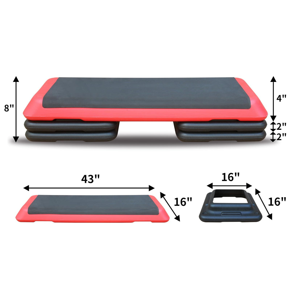 Adjustable Aerobic Workout Step Platform with 4 Stackable Risers O7329