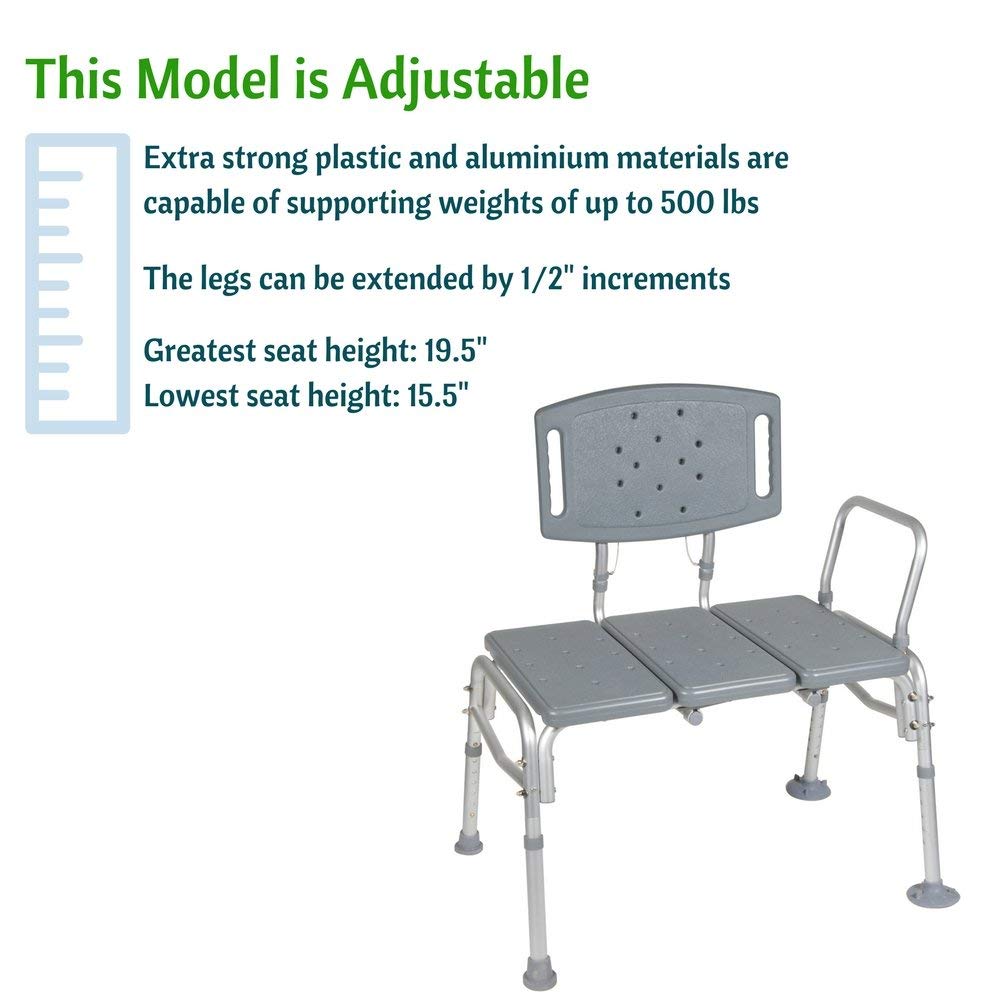 Adjustable Height Heavy Duty Transfer Bench with Back Non-Slip Seat F920150