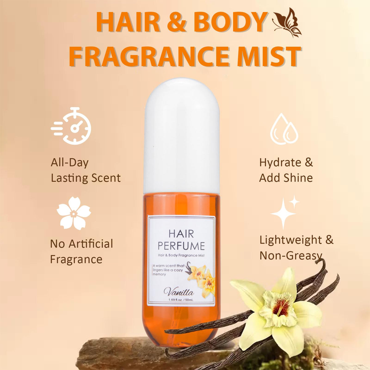 Vanilla Hair & Body Perfume Spray, Alcohol-Free, 1.7 Oz S75355