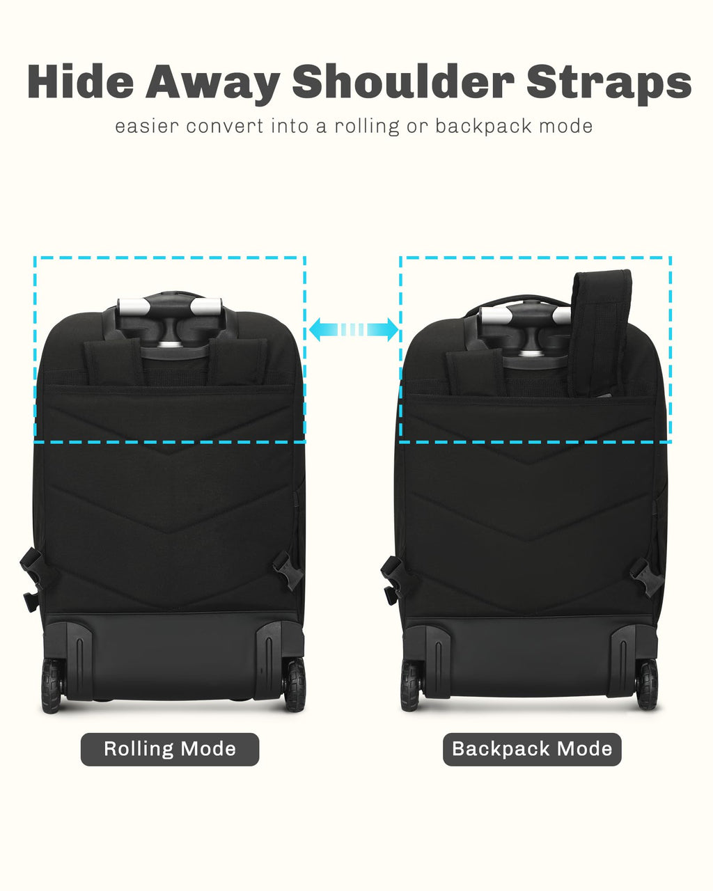 Rolling Backpack with Wheels 43L Jet Black J56438