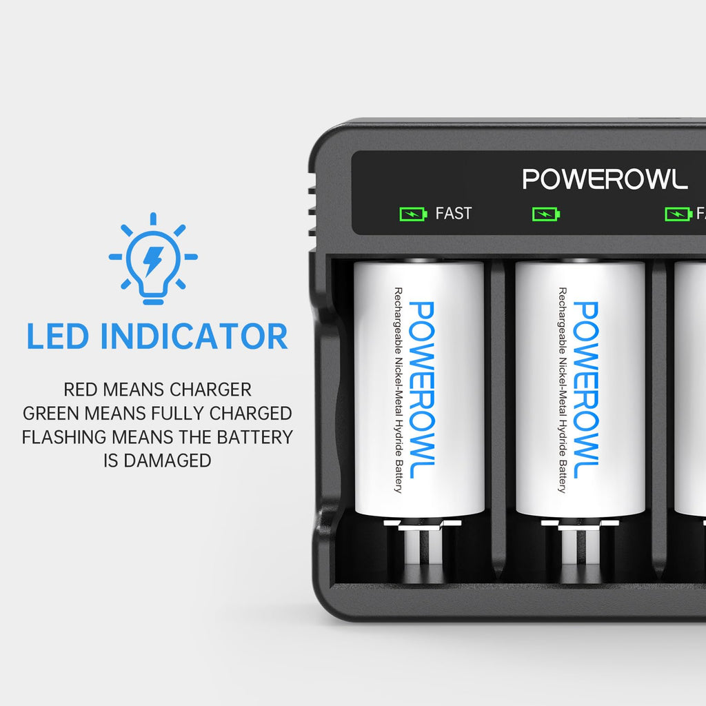 Rechargeable D Batteries with 4 Bay Battery Charger X5114