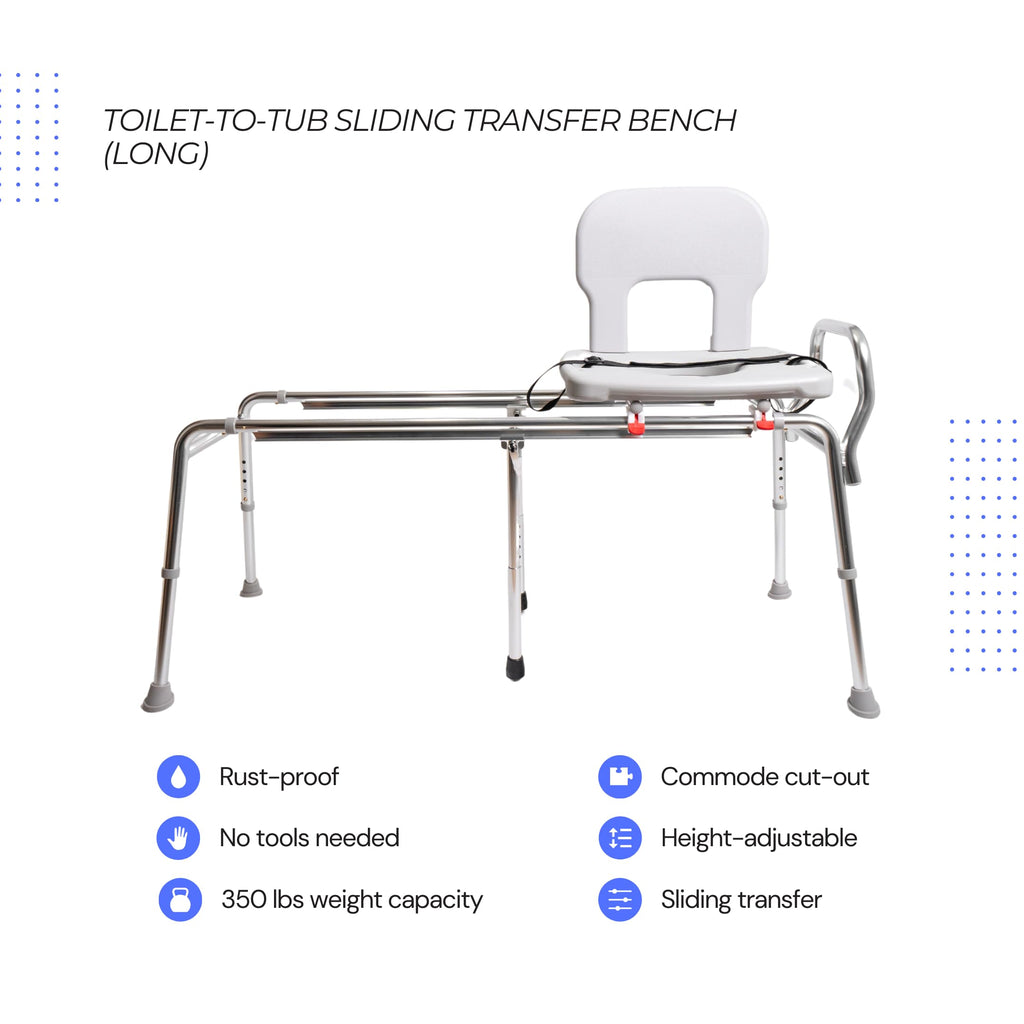 Toilet-to-Tub Transfer Bench with Cut Out Seat T3398