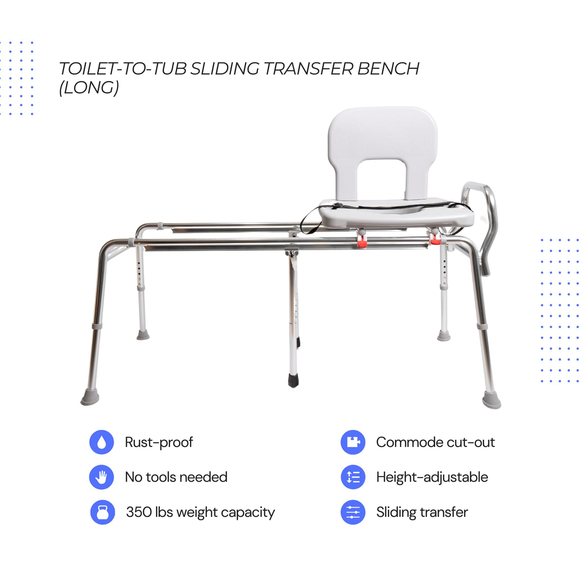Toilet-to-Tub Transfer Bench with Cut Out Seat T3398