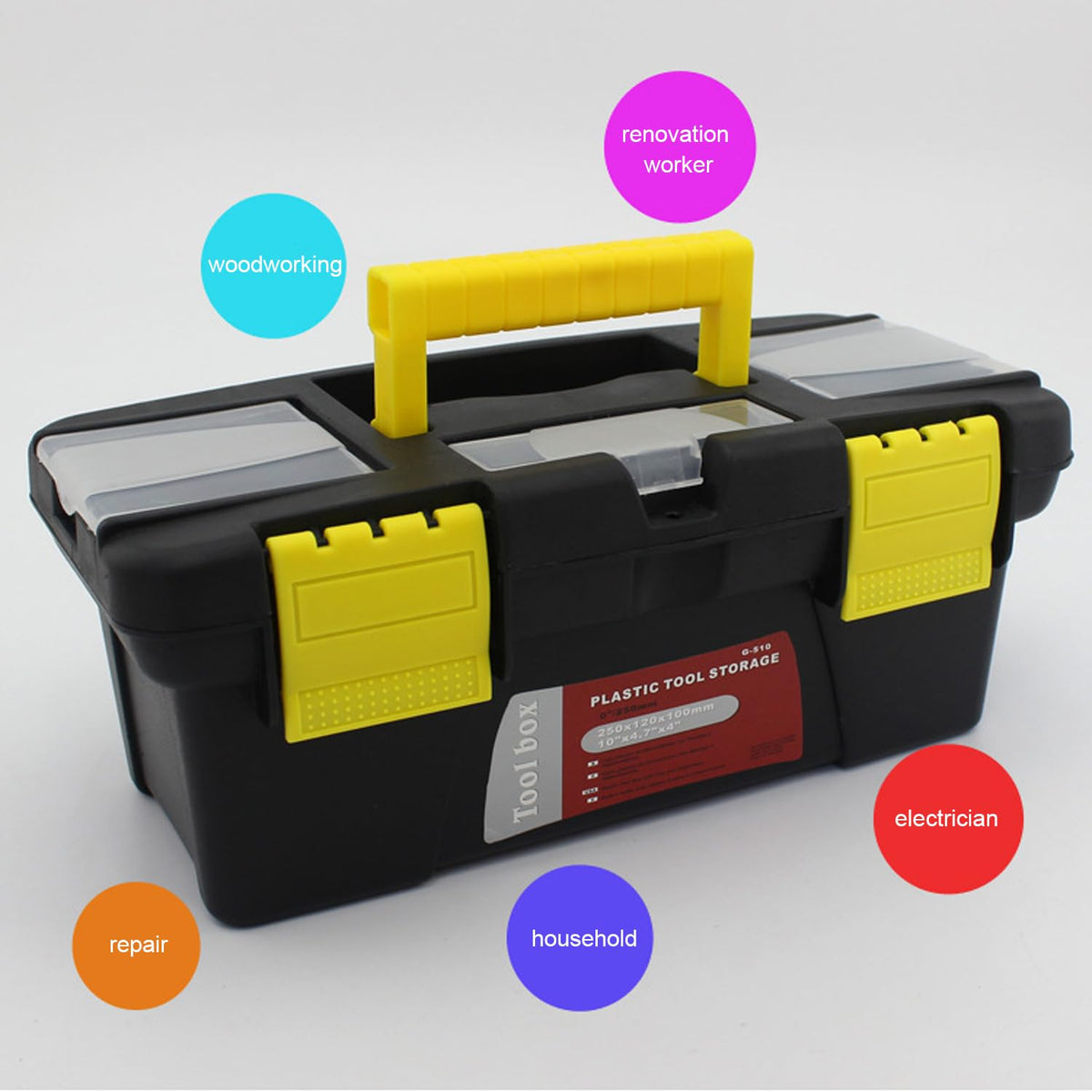 10" Plastic Tool Box with Removable Tool Tray G908