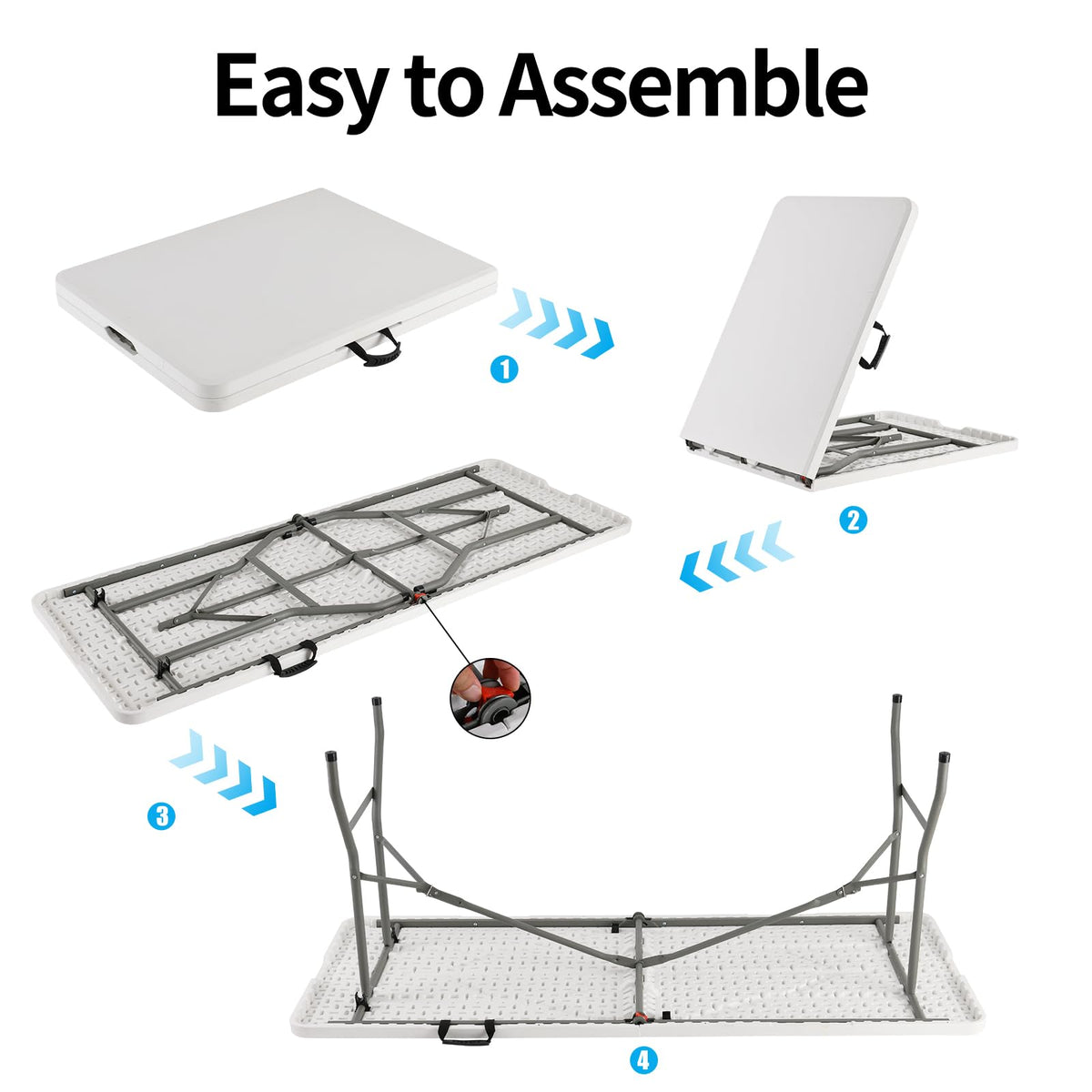 White Portable Folding Table with Carrying Handle K6141