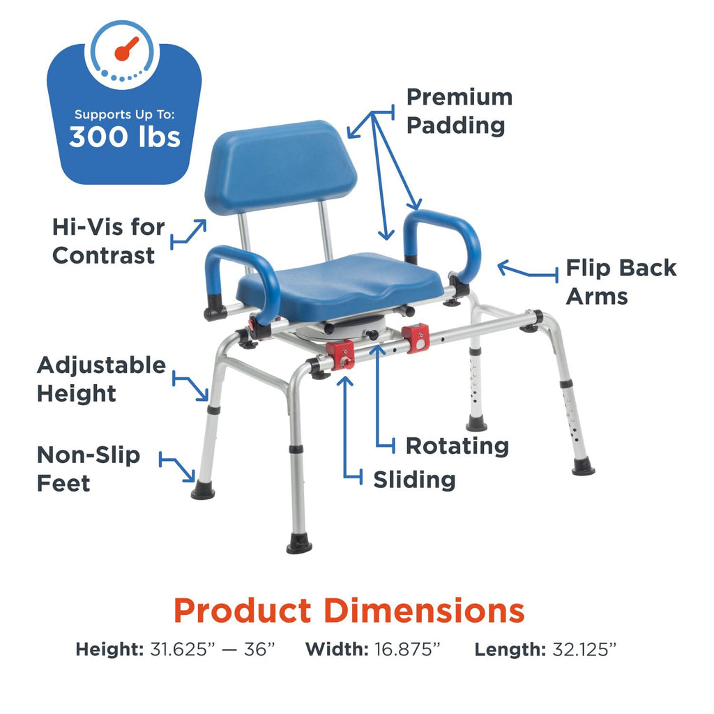 Rotating Transfer Bench with Padded Seat and Arms A9769