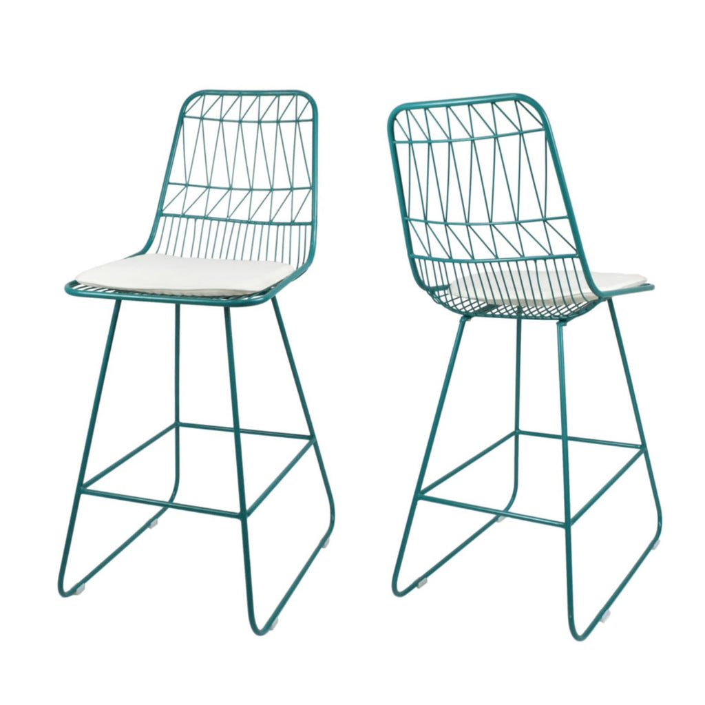 Teal Iron Patio Bar Stools with Cushion, Set of 2 O451373