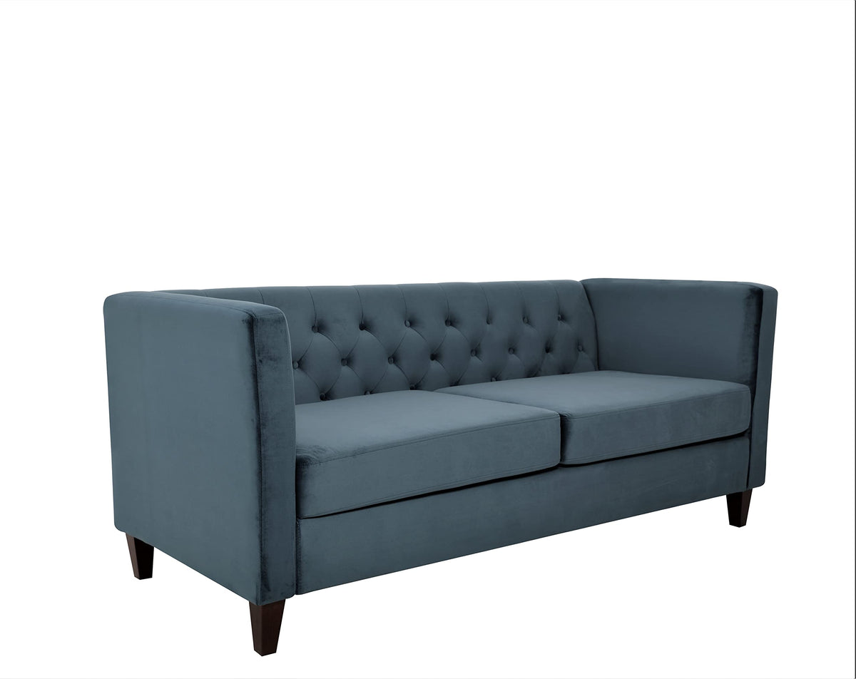 Prussian Blue Velvet Three Seater Sofa W179518