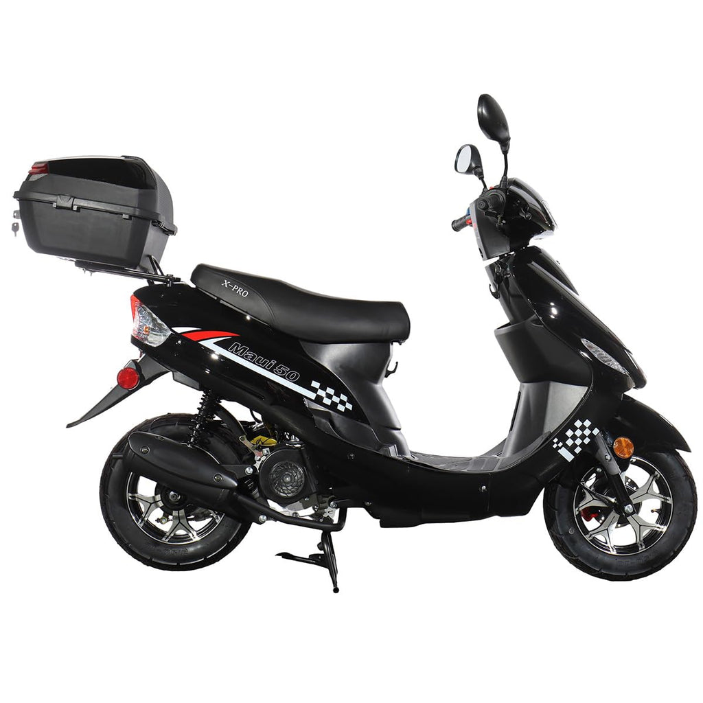 50 Gas Moped with 10" Aluminum Wheels, Rear Trunk, Electric/Kick Start, Black C2351