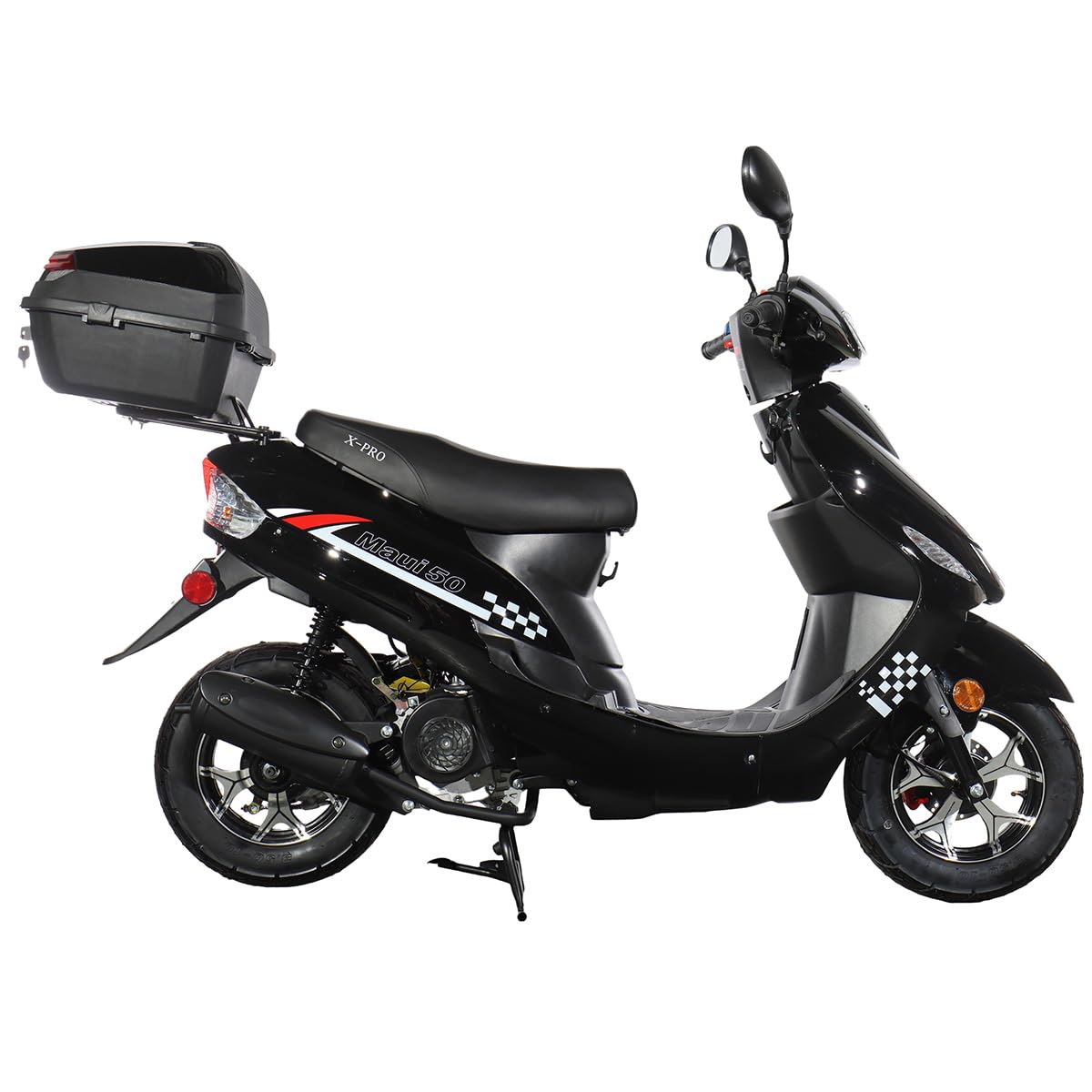 50 Gas Moped with 10" Aluminum Wheels, Rear Trunk, Electric/Kick Start, Black C2351