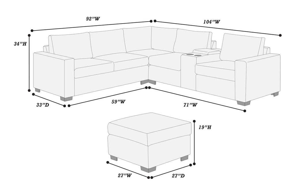 Light Gray Corduroy 4pc Sectional Sofa Set D6656