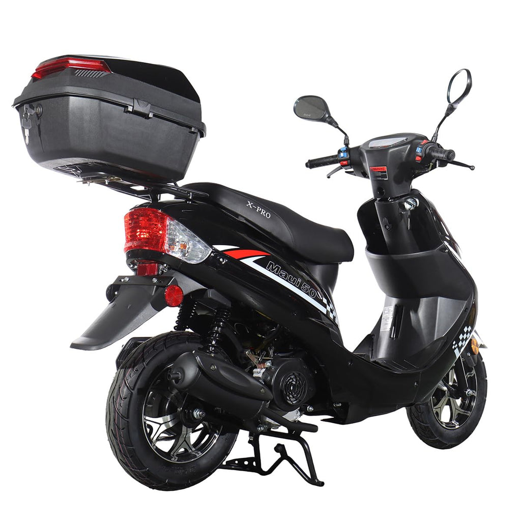 50 Gas Moped with 10" Aluminum Wheels, Rear Trunk, Electric/Kick Start, Black C2351