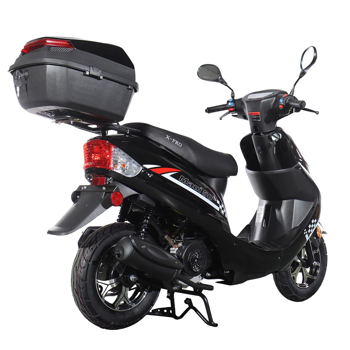 50 Gas Moped with 10" Aluminum Wheels, Rear Trunk, Electric/Kick Start, Black C2351