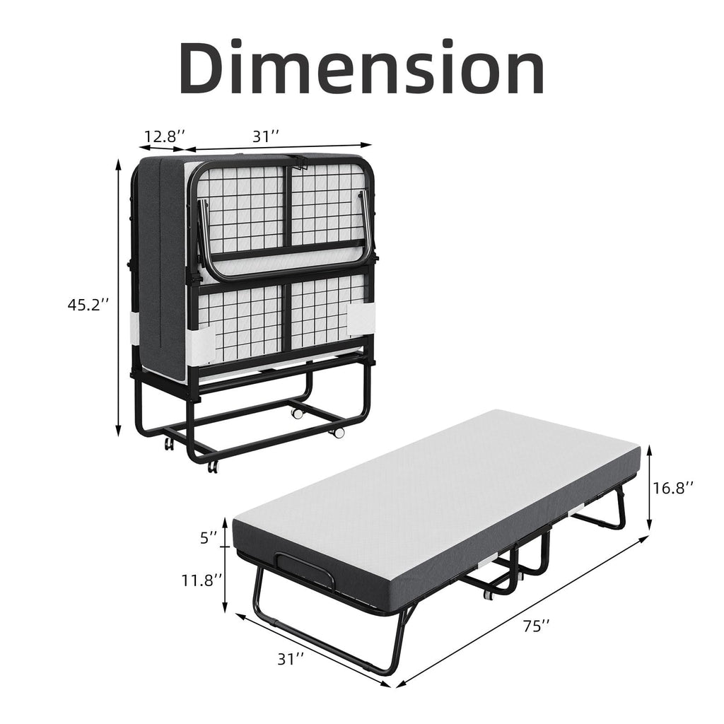 Folding Bed with Mattress 75 x 31 Inch Twin Size E726