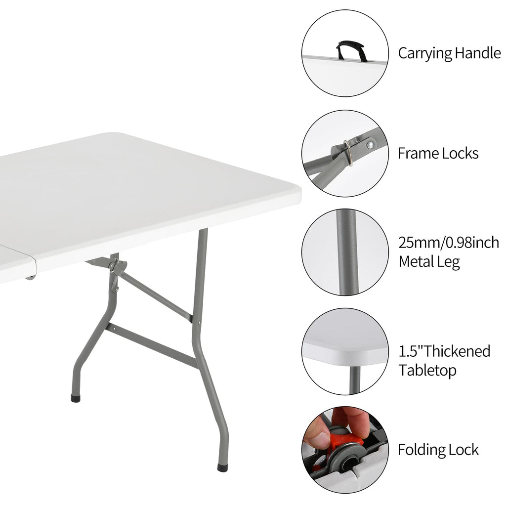 White Portable Folding Table with Carrying Handle K6141