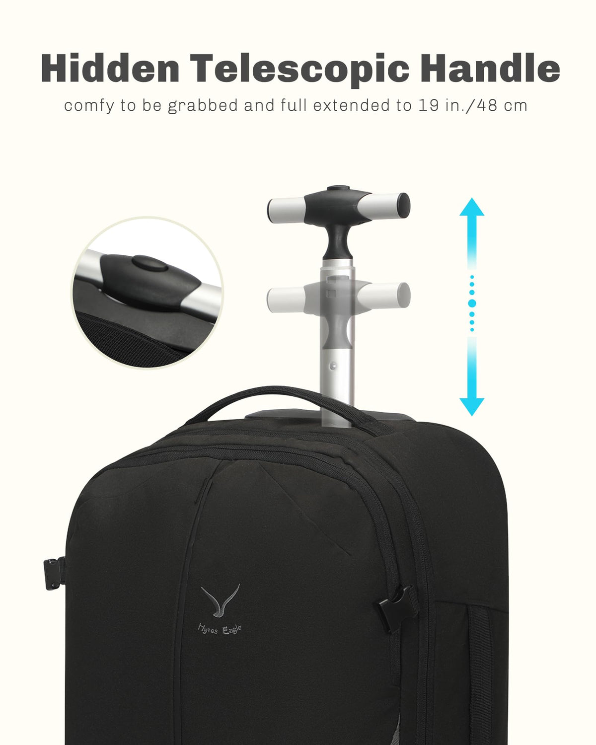 Rolling Backpack with Wheels 43L Jet Black J56438