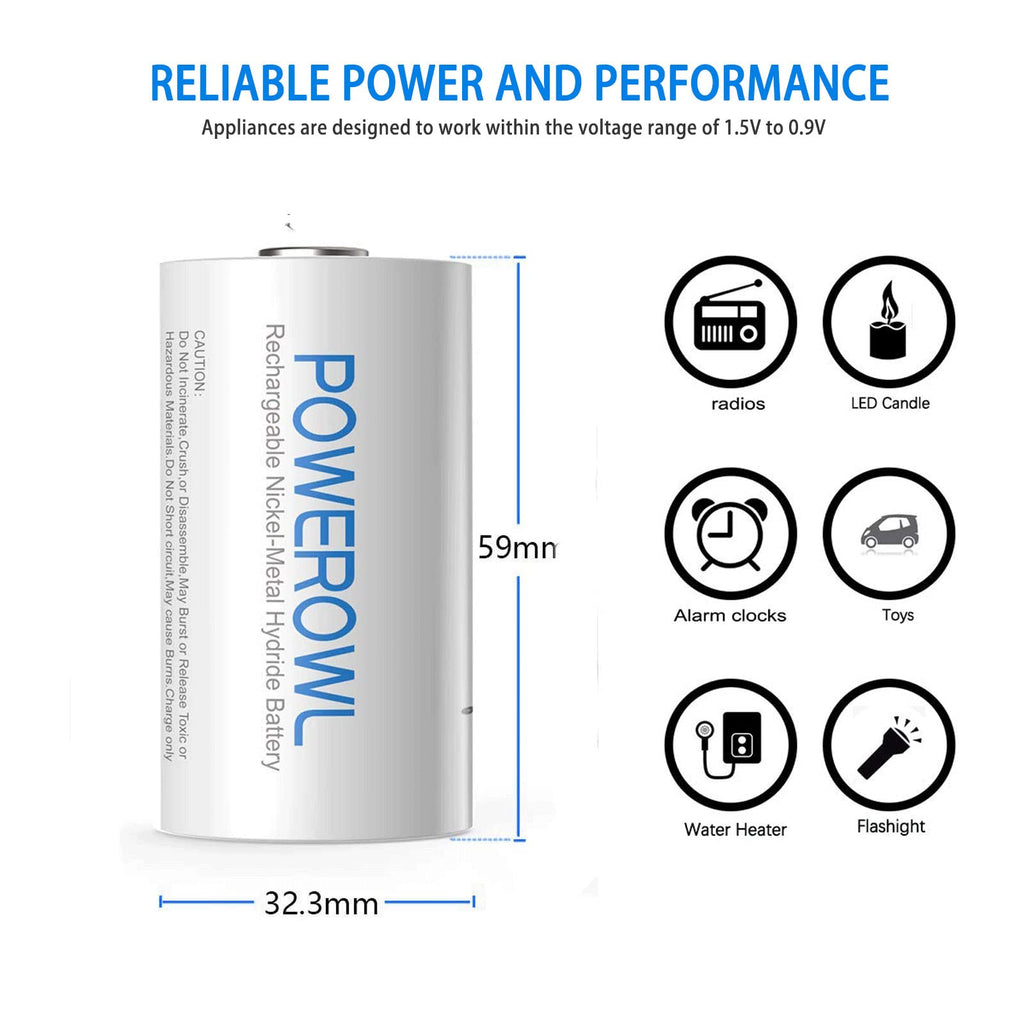 Rechargeable D Batteries with 4 Bay Battery Charger X5114