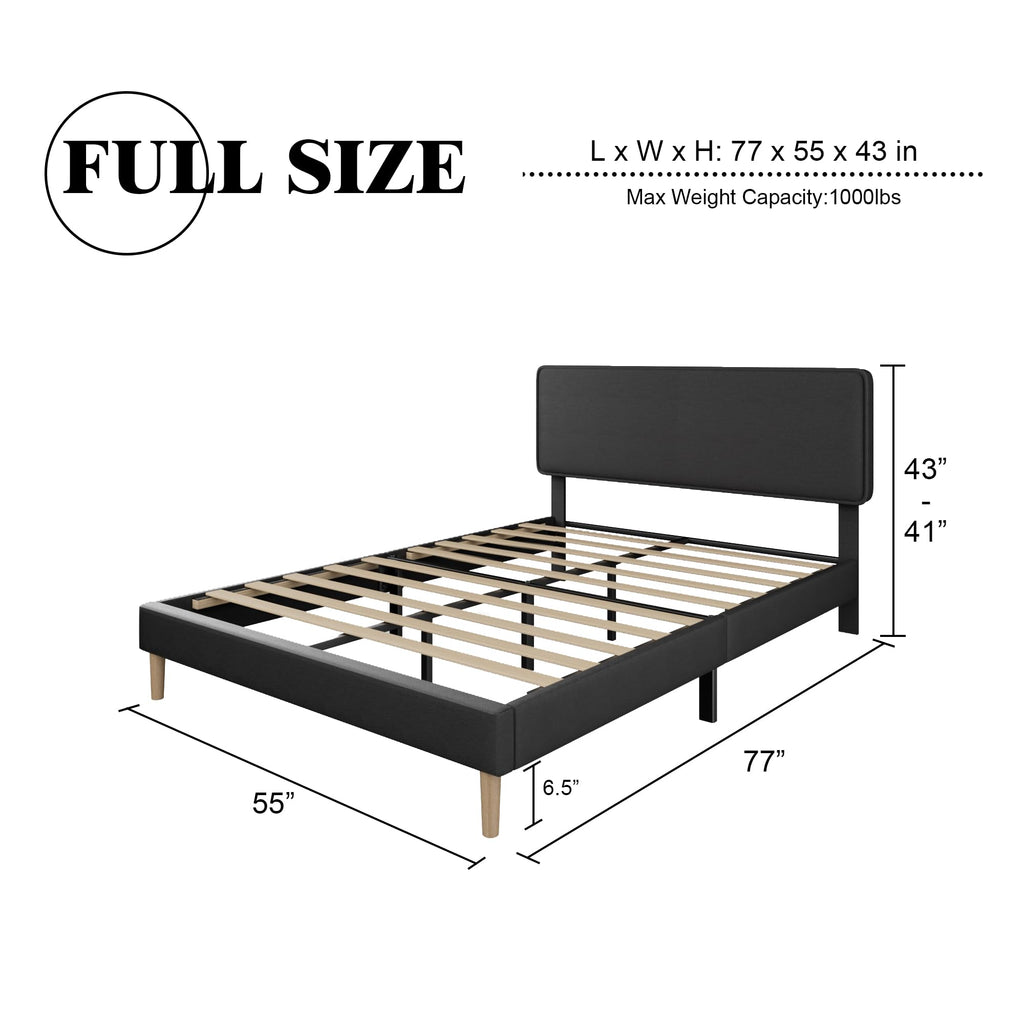 Black Full Size Upholstered Platform Bed Frame with Adjustable Headboard N825