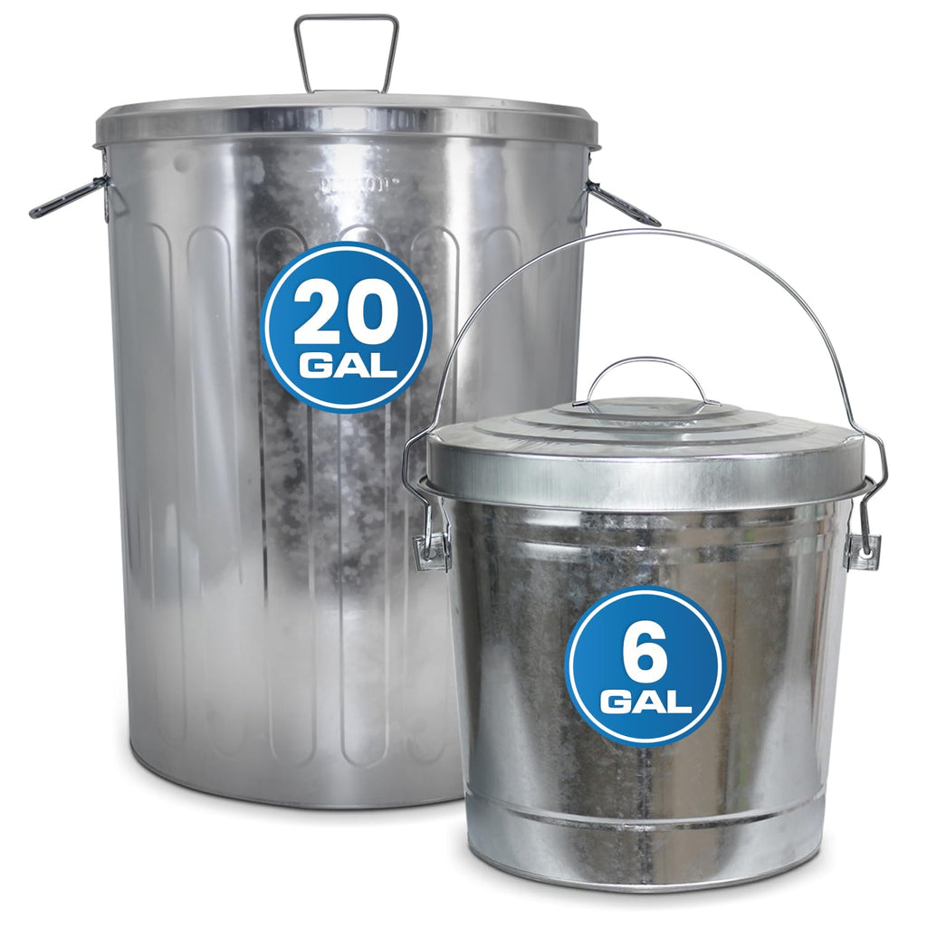 20 Gallon and 6 Gallon Metal Trash Can Set with Lids F801816