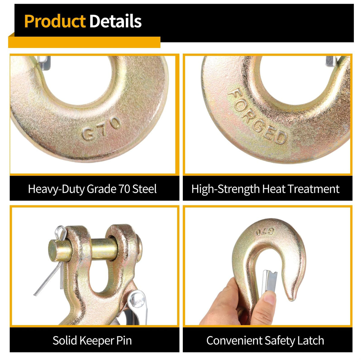 4-Pack 3/8-Inch Clevis Slip Hooks with Safety Latch E76614