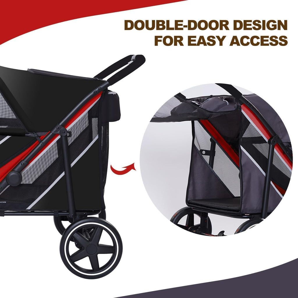 4 Wheel Foldable Dog Stroller with Mesh & Sunroof S2178