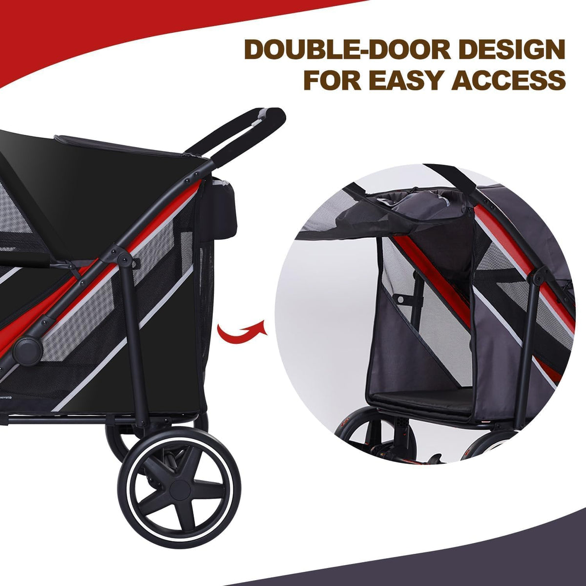 4 Wheel Foldable Dog Stroller with Mesh & Sunroof S2178