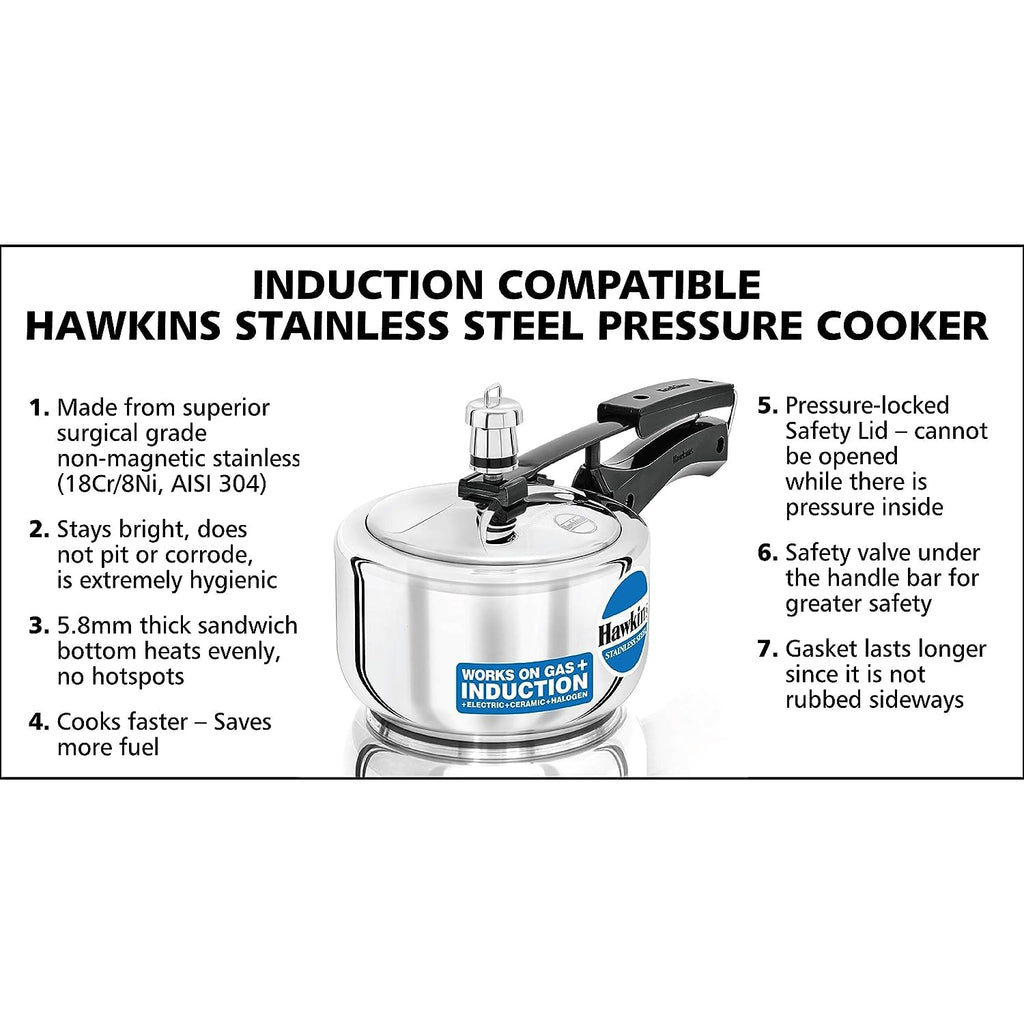 Stainless Steel Induction and Gas Compatible Pressure Cooker Combo Set, Silver (2 litre and 3 litre wide) E215