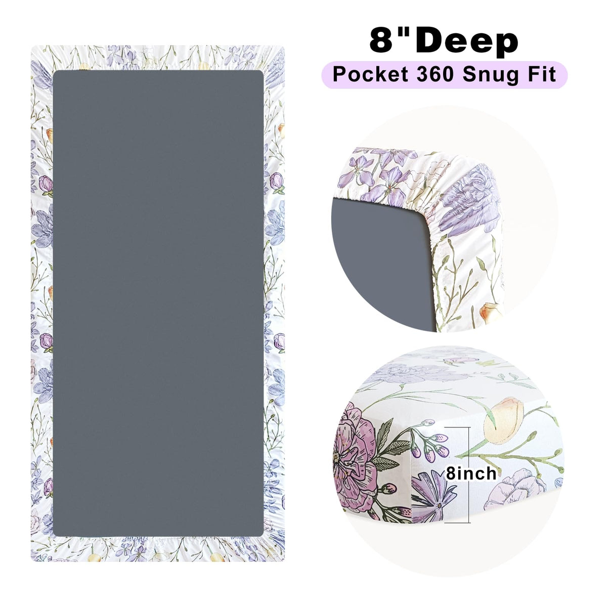 Soft Floral Crib Sheets 3 Pack 28'' X 52'' Fitted Microfiber Violet C170774