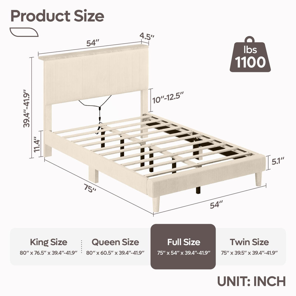 Full Bed Frame with Adjustable Headboard S7033