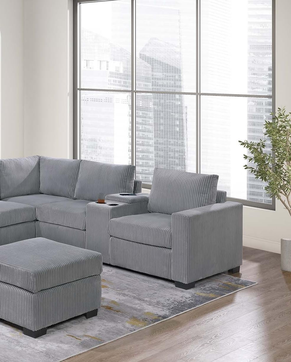 Light Gray Corduroy 4pc Sectional Sofa Set D6656