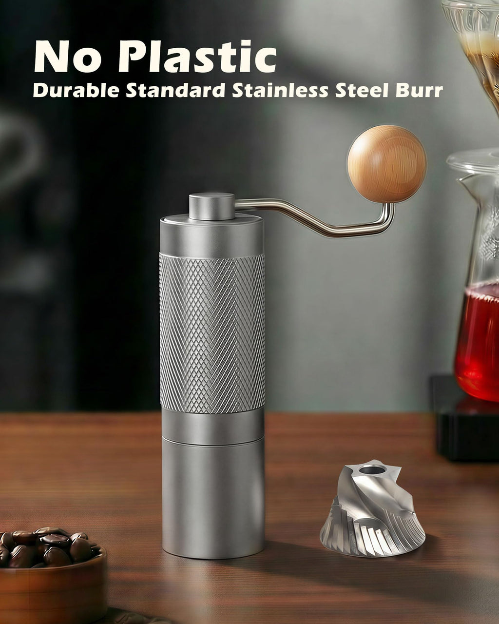 Manual Stainless Steel Conical Burr Coffee Grinder with Adjustable Settings K87740