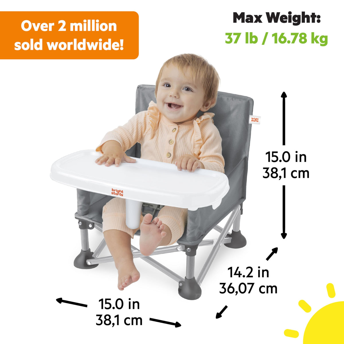 Portable Booster Seat, 3-in-1 Floor Seat, Travel High Chair with Feeding Tray, Grey Y396978