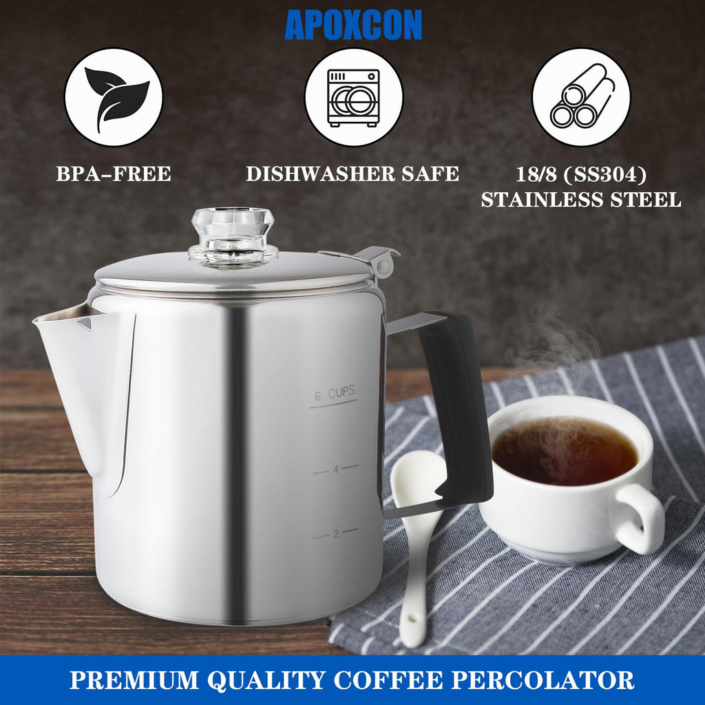 Stainless Steel Stove Top Percolator Coffee Pot 6 Cup U66121