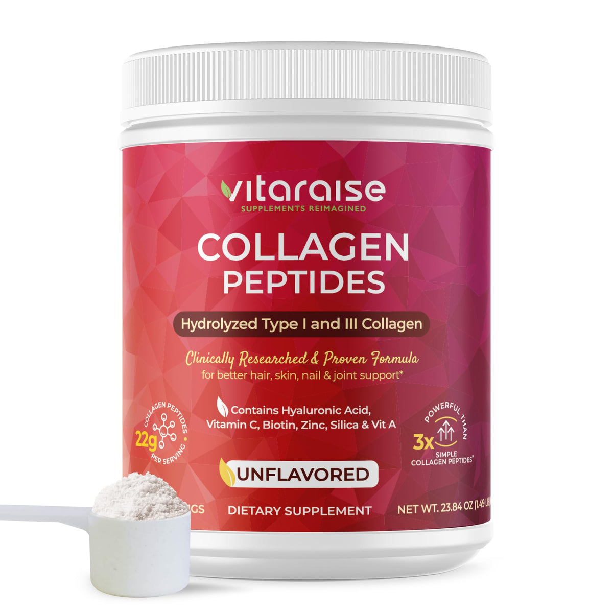 Hydrolyzed Collagen Powder, Grass Fed, 22g/Serving, 1.49lb L55790